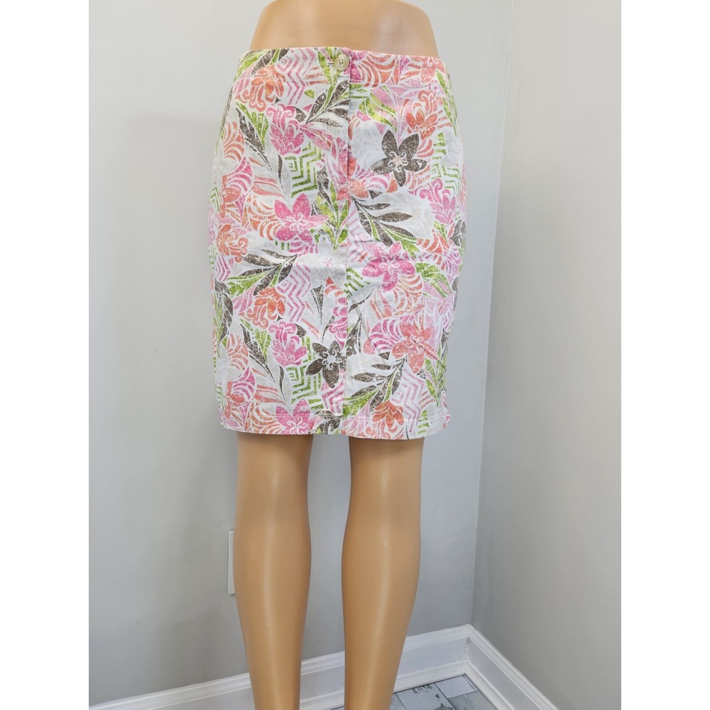 J. Jill Live-In Chino Floral Skirt Womens 12 Pink Orange Tropical Cotton Stretch